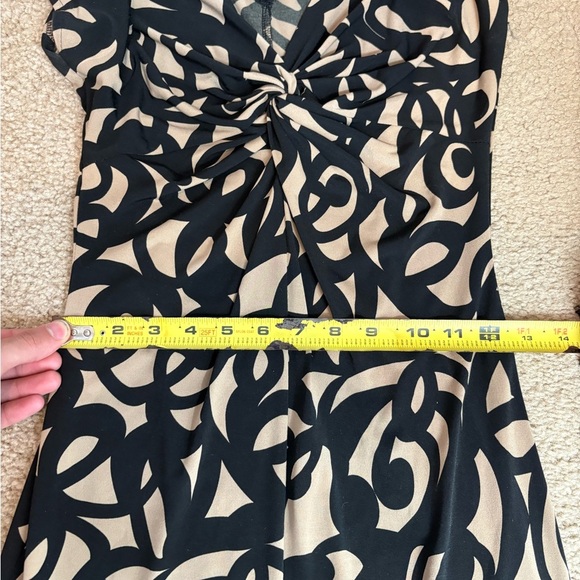 London times Y2K 2000s Vintage Cap Sleeve Midi Dress Abstract Print Ruched sz 4 - Picture 10 of 12